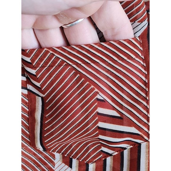 Mine ‎ women's Rust Orange White Sheer Geometric Top TANK Top Sleeveless size L - Picture 3 of 8